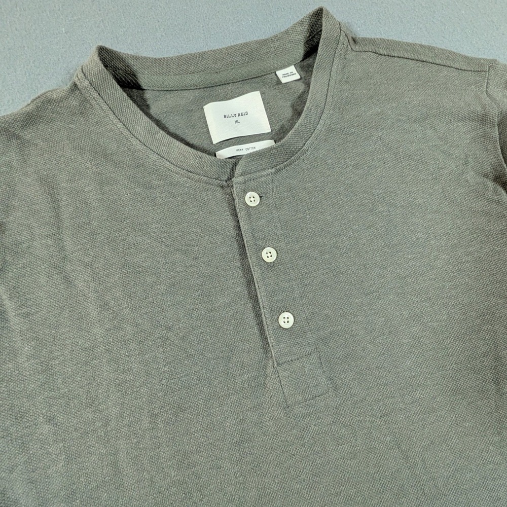 Billy Reid Henley Shirt Mens XL Olive Green Hemp Cotton Short Sleeve